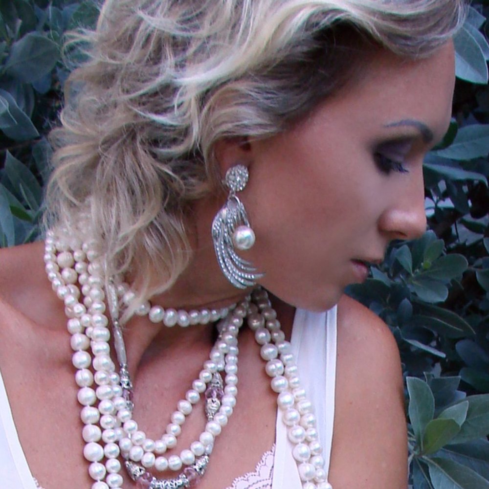 Earrings/Clips American Vintage Jewelry Faux Large Pearls White Crystals - Picture 4 of 15